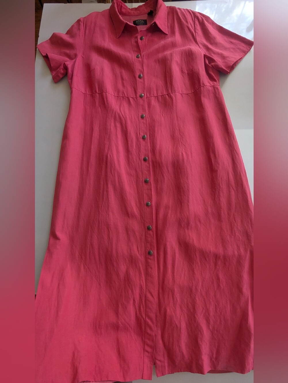 Vintage Dana Buchman Pink Silk and Linen Blend Button Up Maxi Lined Dress Sz 18